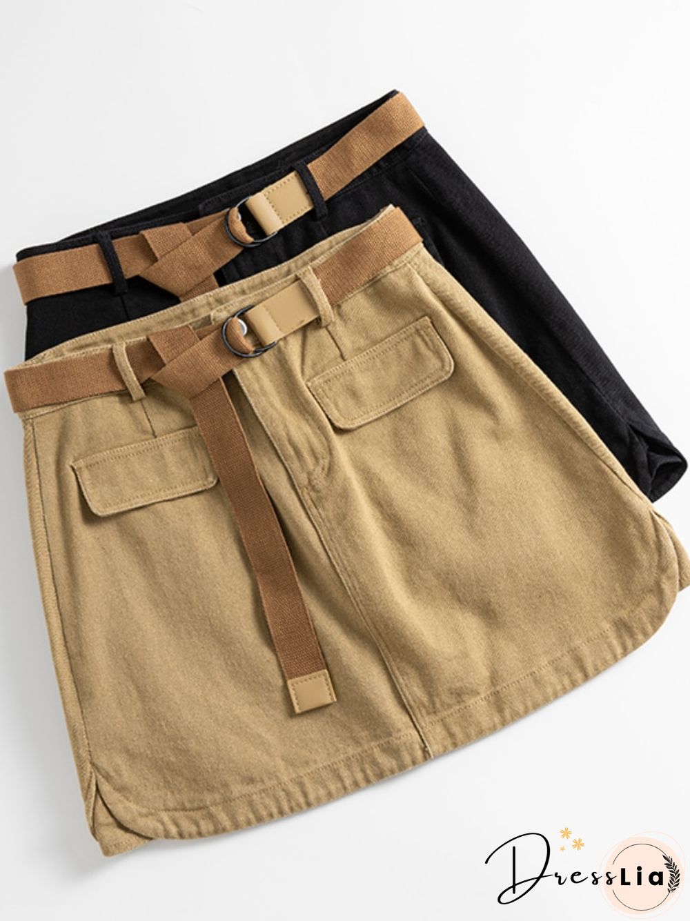 Khaki Mini Skirt With Belt Women Koeren Fashion New A Line Faldas Mujer Harajuku High Waist Slim Fit Bottoms Outwear