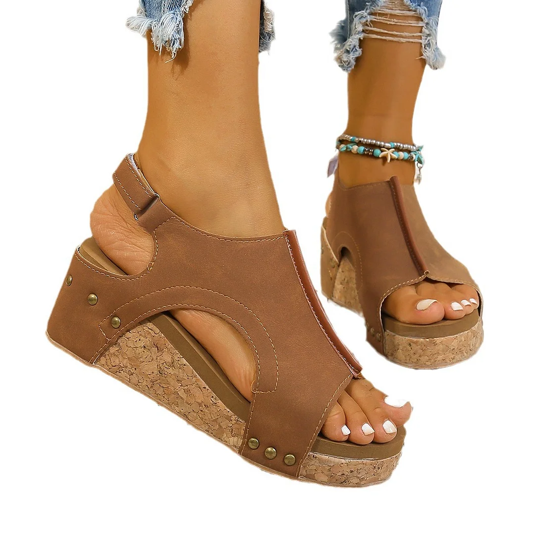 Yyvonne Sandals Women's Glide Flat Bottom Slope With Thick-Soled Sandals Large Size Women's Shoes Fish Mouth Ladies Sandals