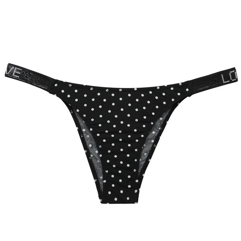 FINETOO Black Dot Panties Women Fashion LOVE Rhinestone Underwear Sexy Leopard Brazilian Underpants Female Low-rise Panties 2021