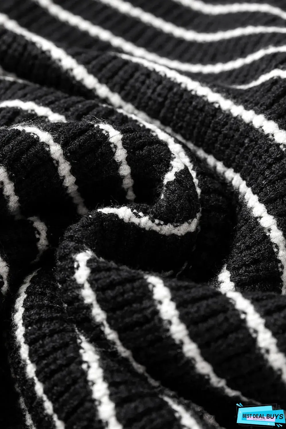 Black Stripe Turn-down V Neck Sweater Tank Top