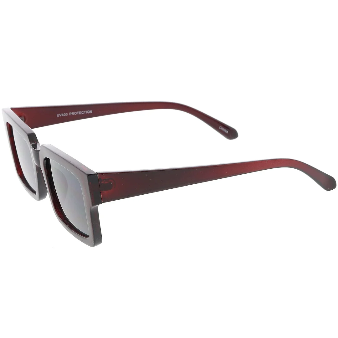 Retro Horn Rimmed Square glasses Wide Arms Flat Lens 51mm