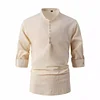 2024 New Fashionable Cotton and Linen Stand Collar Business Slim Casual Shirt
