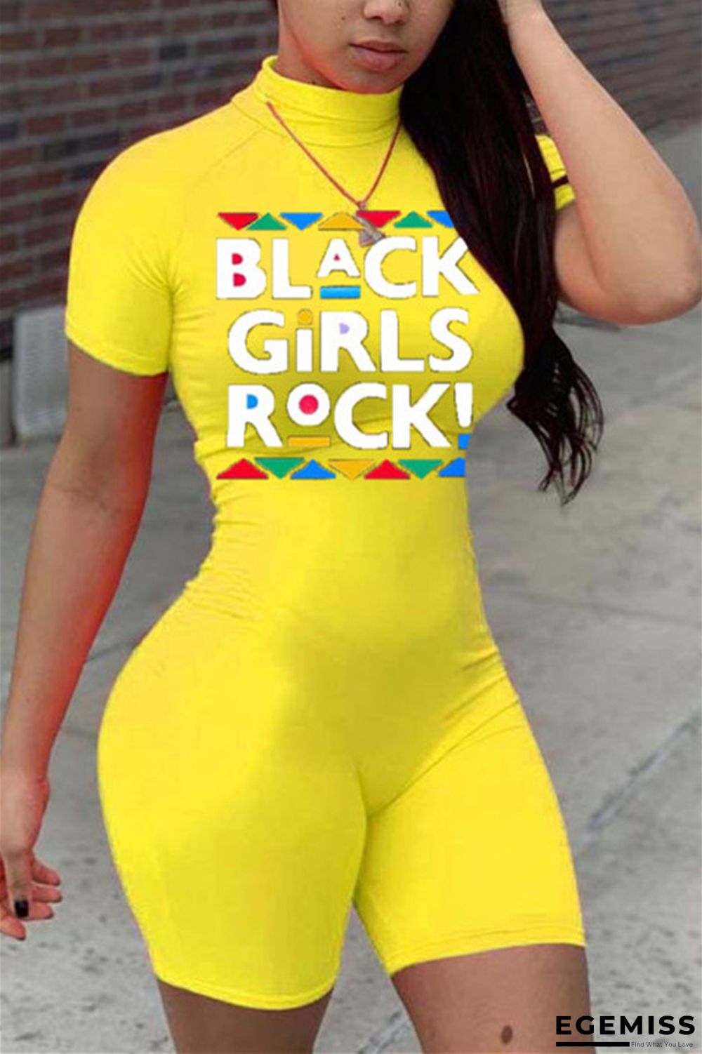 Yellow Fashion Sexy Print Short Sleeve O Neck Jumpsuits | EGEMISS