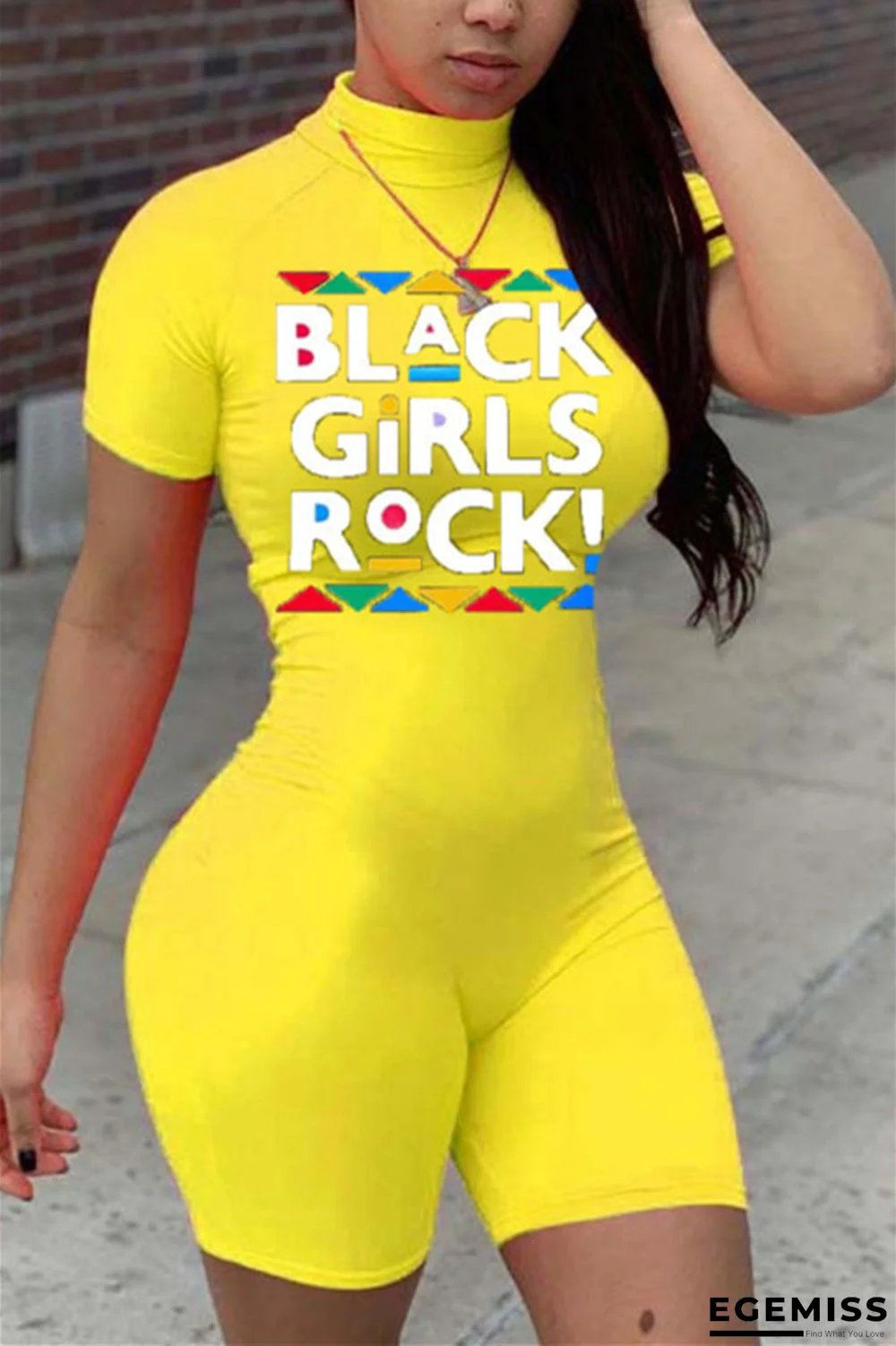 Yellow Fashion Sexy Print Short Sleeve O Neck Jumpsuits | EGEMISS