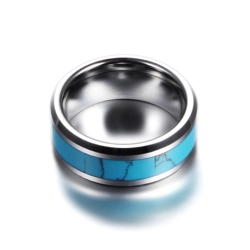 Fashion Simple Natural Turquoise Titanium Steel Ring For Men
