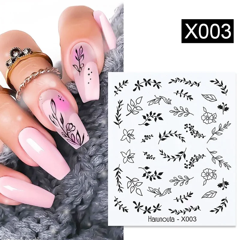 Harunouta Autumn Flowers Leaves Line Patter Nails Sticker Nail Art Decorations Decals Water Transfer Slider Foil Manicures Wraps-Nail Inspo