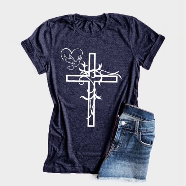 Women's Crew Neck Tees Shirts Summer Tops Christian Shirts Solid Color Graphic Tshirts God Shirts; Faith Shirts; Jesus Shirts; Hope Shirts; Love Shirts - BlackFridayBuys