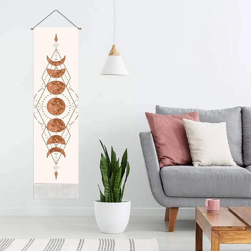 Moon Phase Tapestry Wall Hanging Lunar Eclipse Cycle Tassel Carpet Sun Moon Tapestries Bohemian Psychedelic Wall Decoration