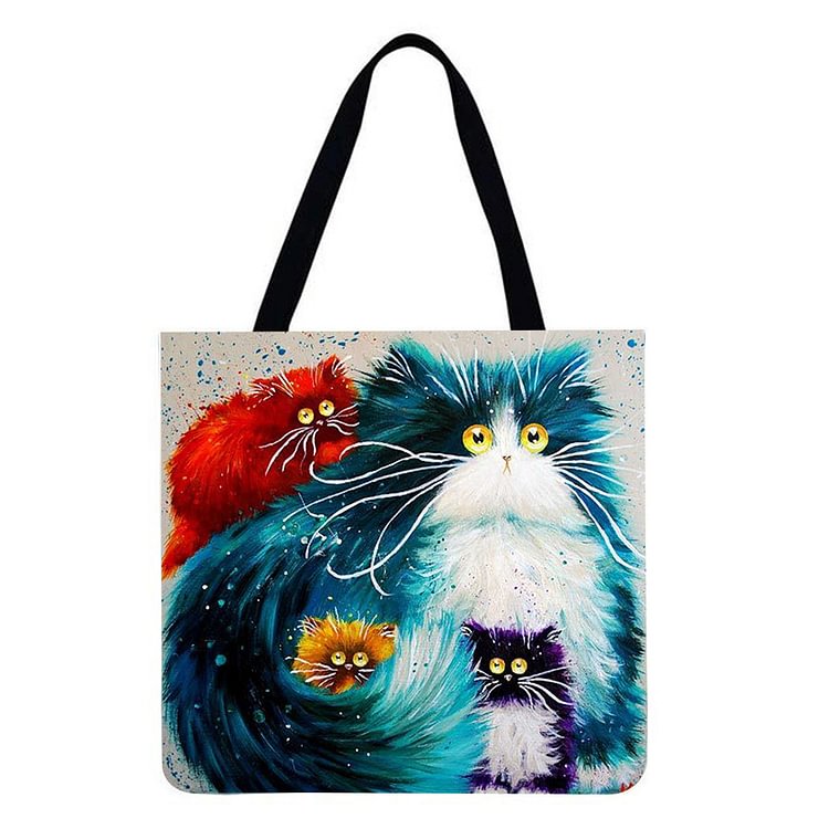 Cartoon Cat - Linen Tote Bag