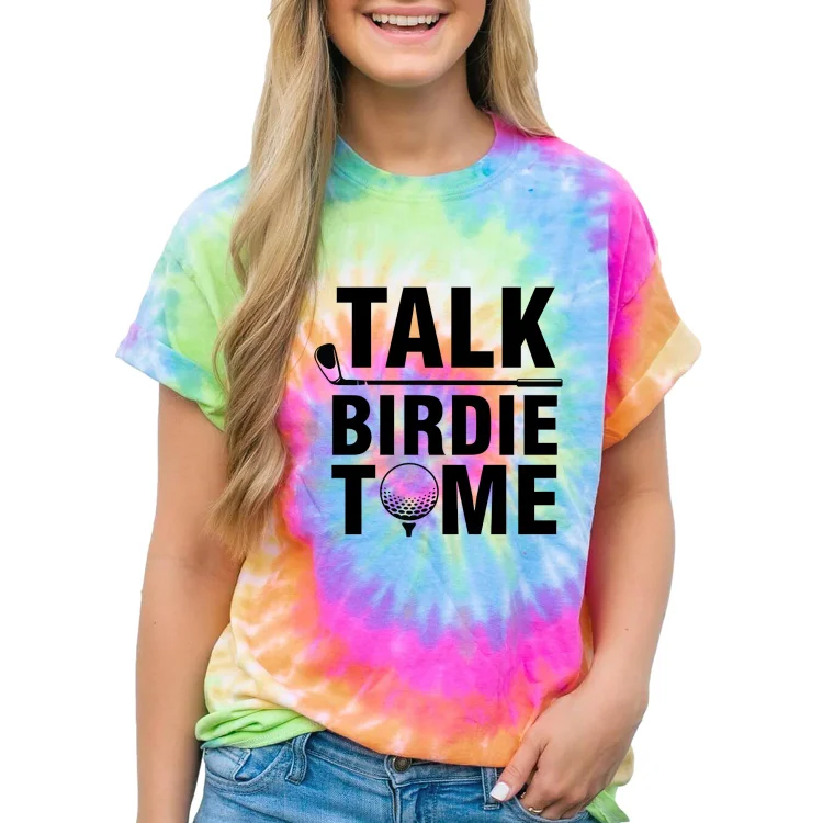 Women Funny Tie Dye Talk Birdie To Me Funny Golf Player Pun Golfer Mens Short Sleeve Casual T-Shirt - Heather Prints Shirts
