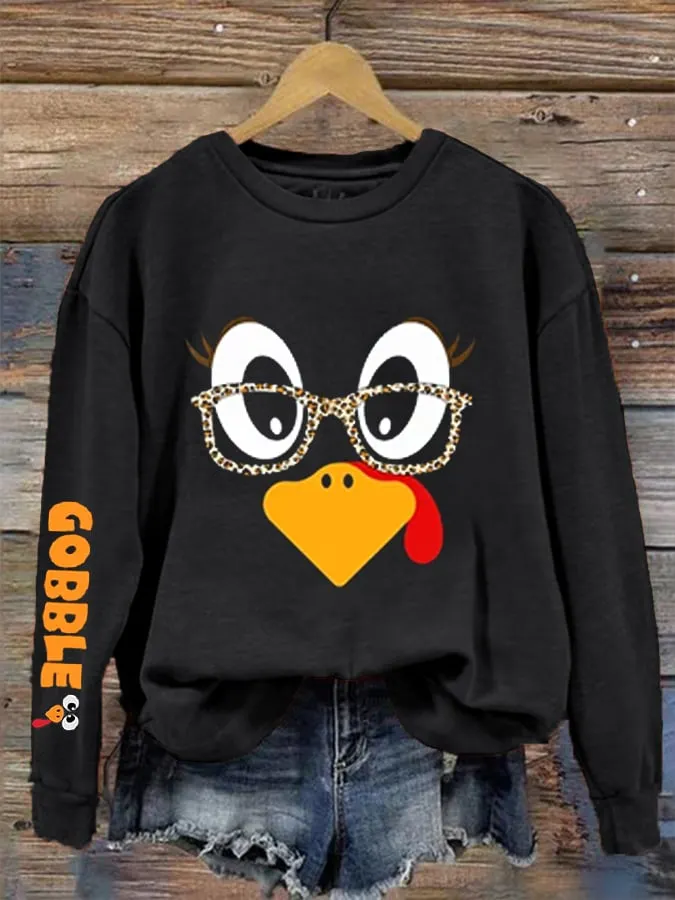 Women's Cute Turkey Fall Thanksgiving Printed Sweatshirt 
