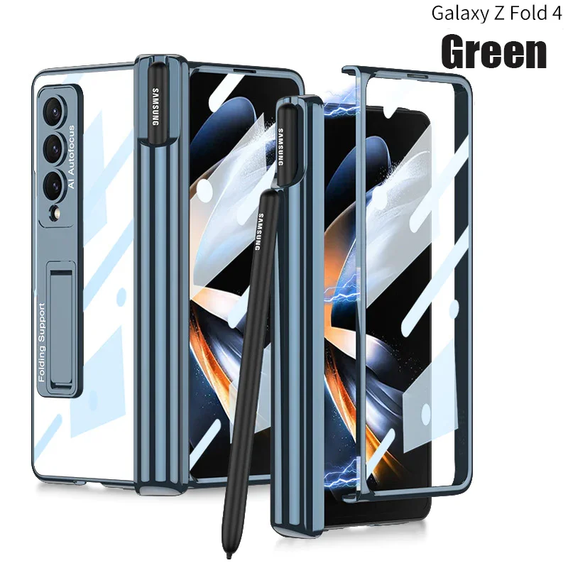 For Samsung ZFold4 Magnetic Hinge Folding Shell Film Electroplating Bracket Pen Slot Mobile Phone Case