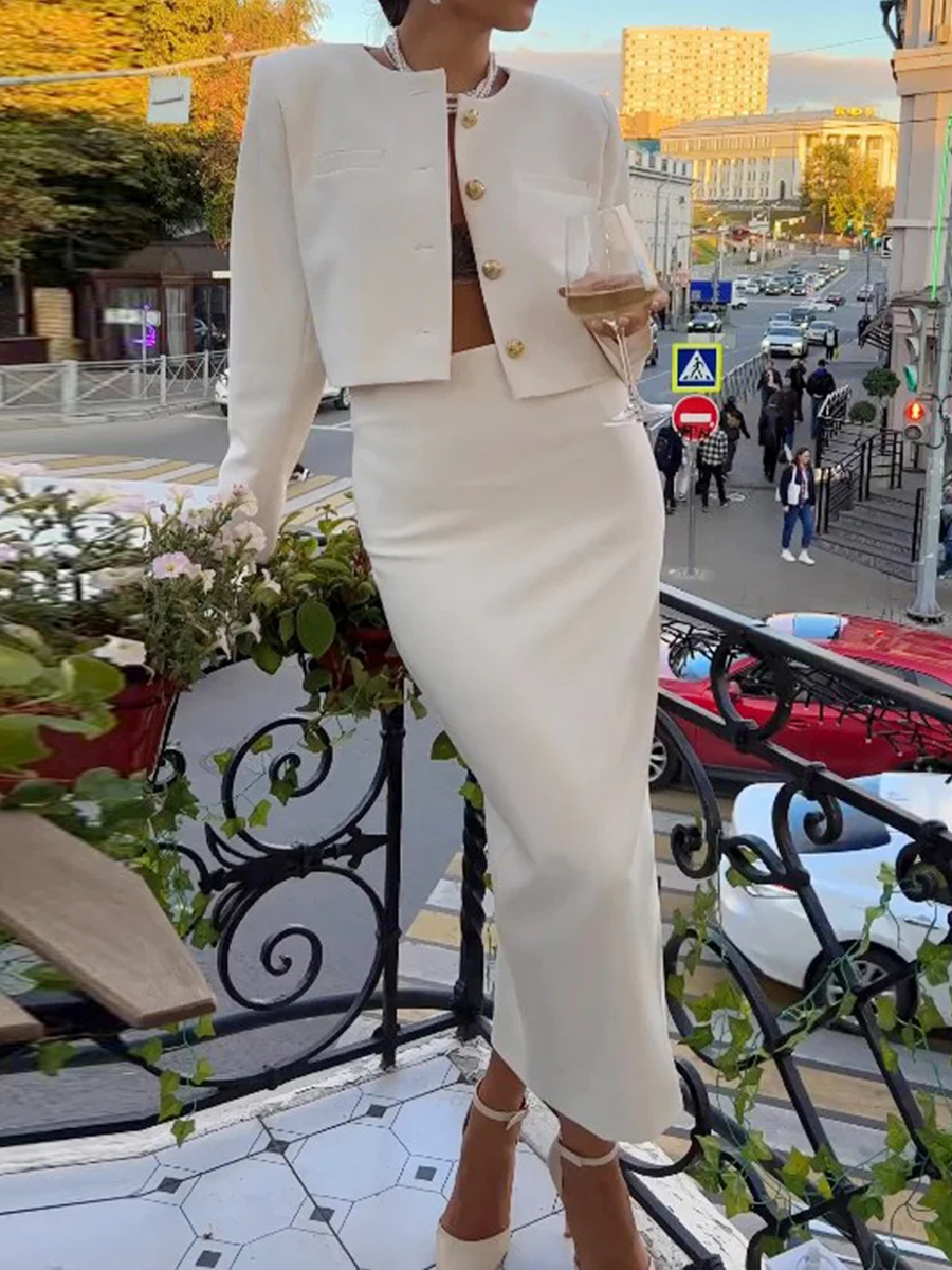 Elegant Solid Color Two Piece Set