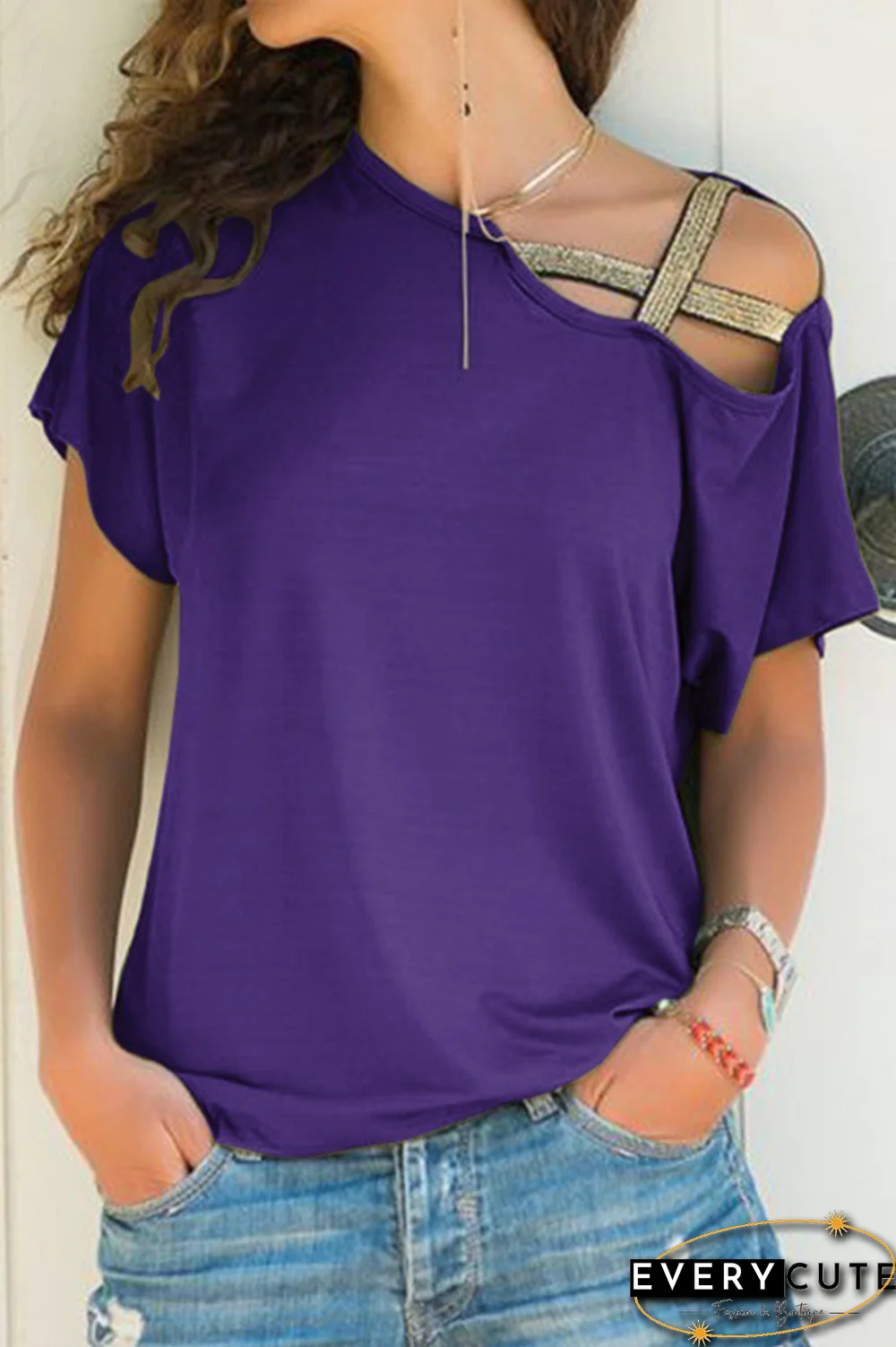 Casual Solid Oblique Collar T-Shirts(7 Colors)