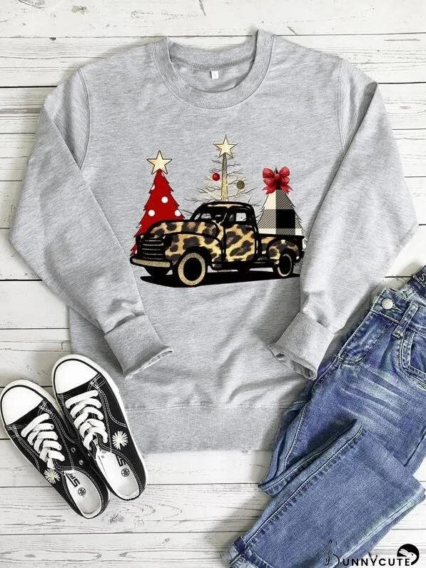 Christmas Tree And Car Print Sweatshirt