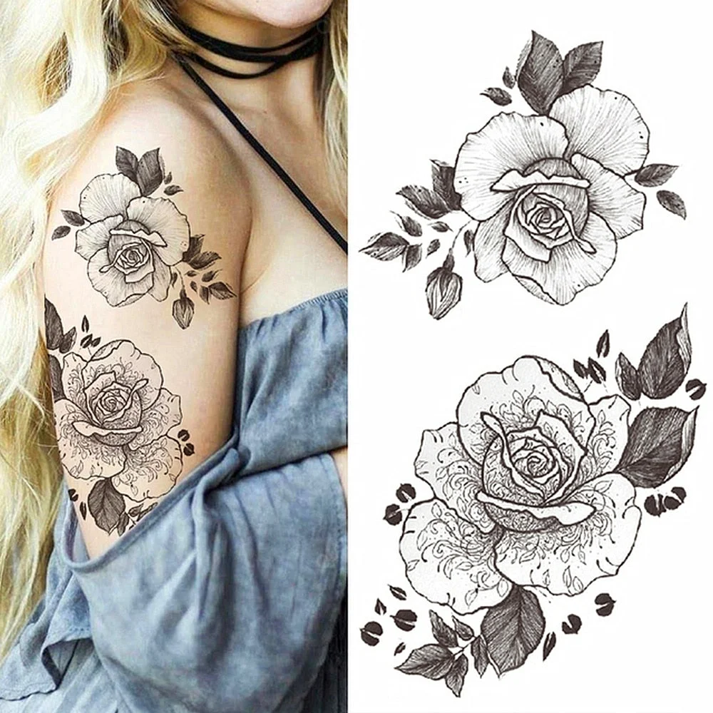 Big Rose Waterproof Temporary Tattoo Flower Butterfly Bird Hipster Fashion Woman Fake Body Arm Sticker Man Tatoo Art Leg Totem