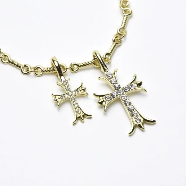 Sterling Silver Fashionable Diamond Encrusted Cross Pendant Necklace