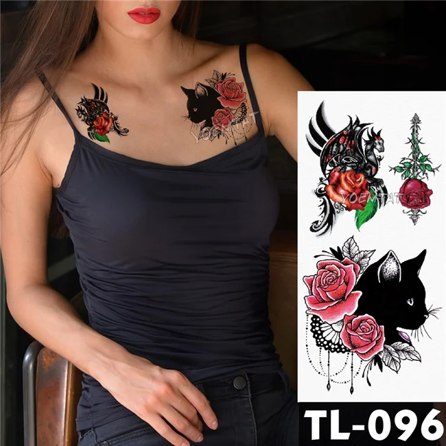 Sdrawing Transfer Deep Pink Henna Lace Rose Flower Temporary Tattoo Sticker Butterfly Pattern Body Art Waterproof Fake Flash Tattoo