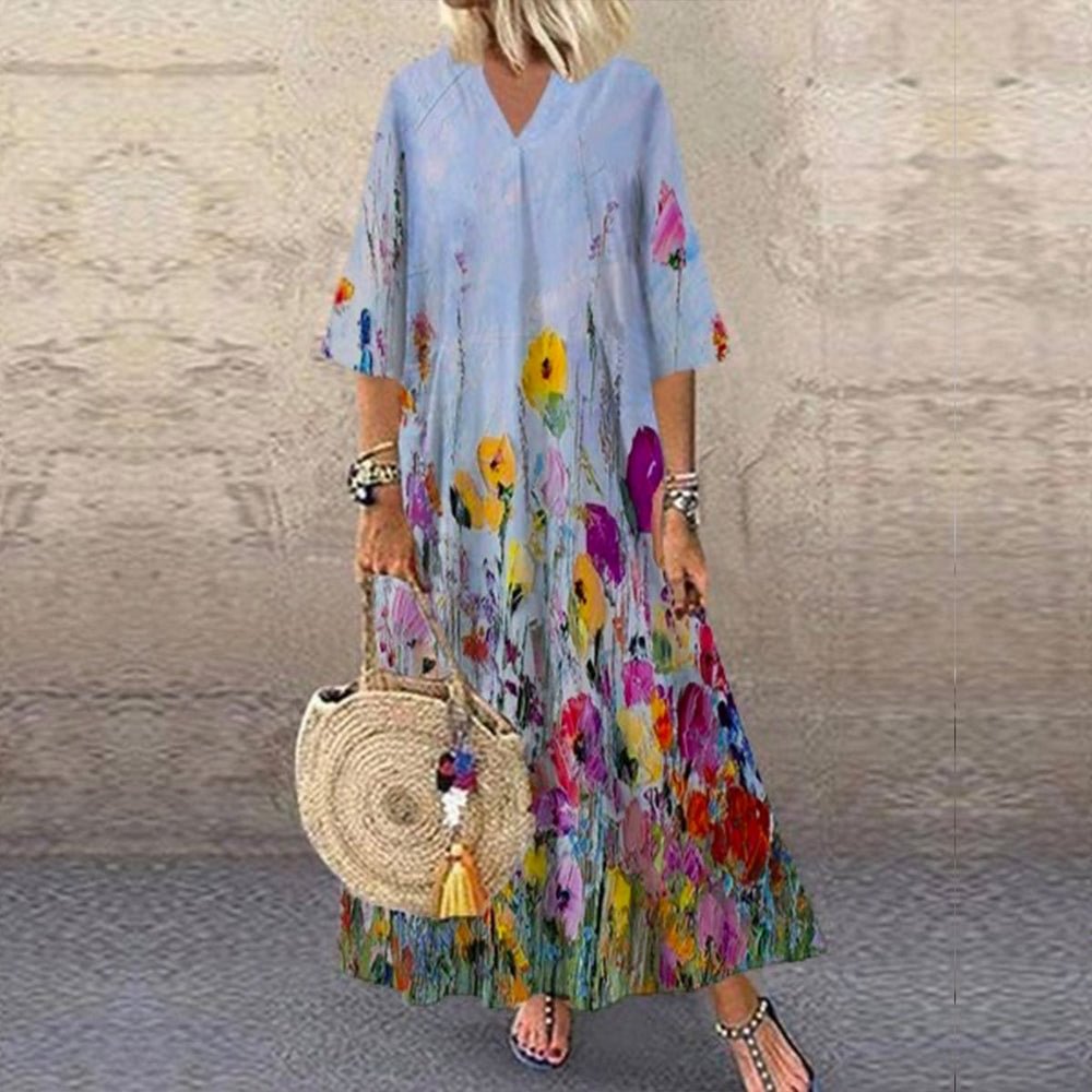 Youthful 3/4 Sleeve Floral Print Maxi Dress
