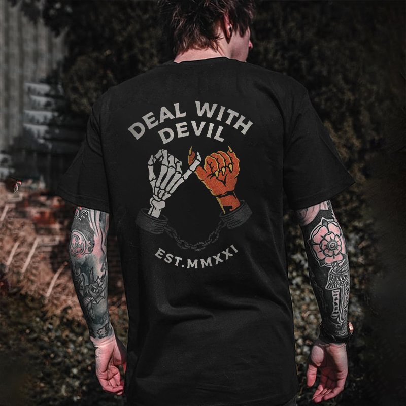 Deal With Devil Skull Printed Men's T-shirt -  