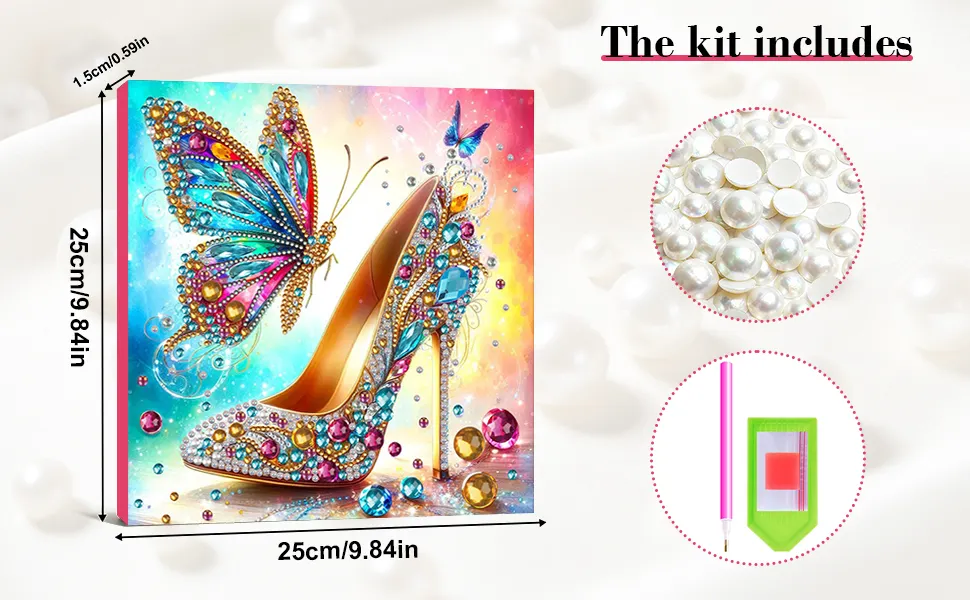 Butterfly High Heels Special Shaped DIY Large Diamond Painting Kit w/ Frame 9.84x9.84inch