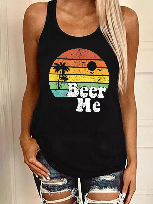 Beer Me Sunset Print Sleeveless Tank Top