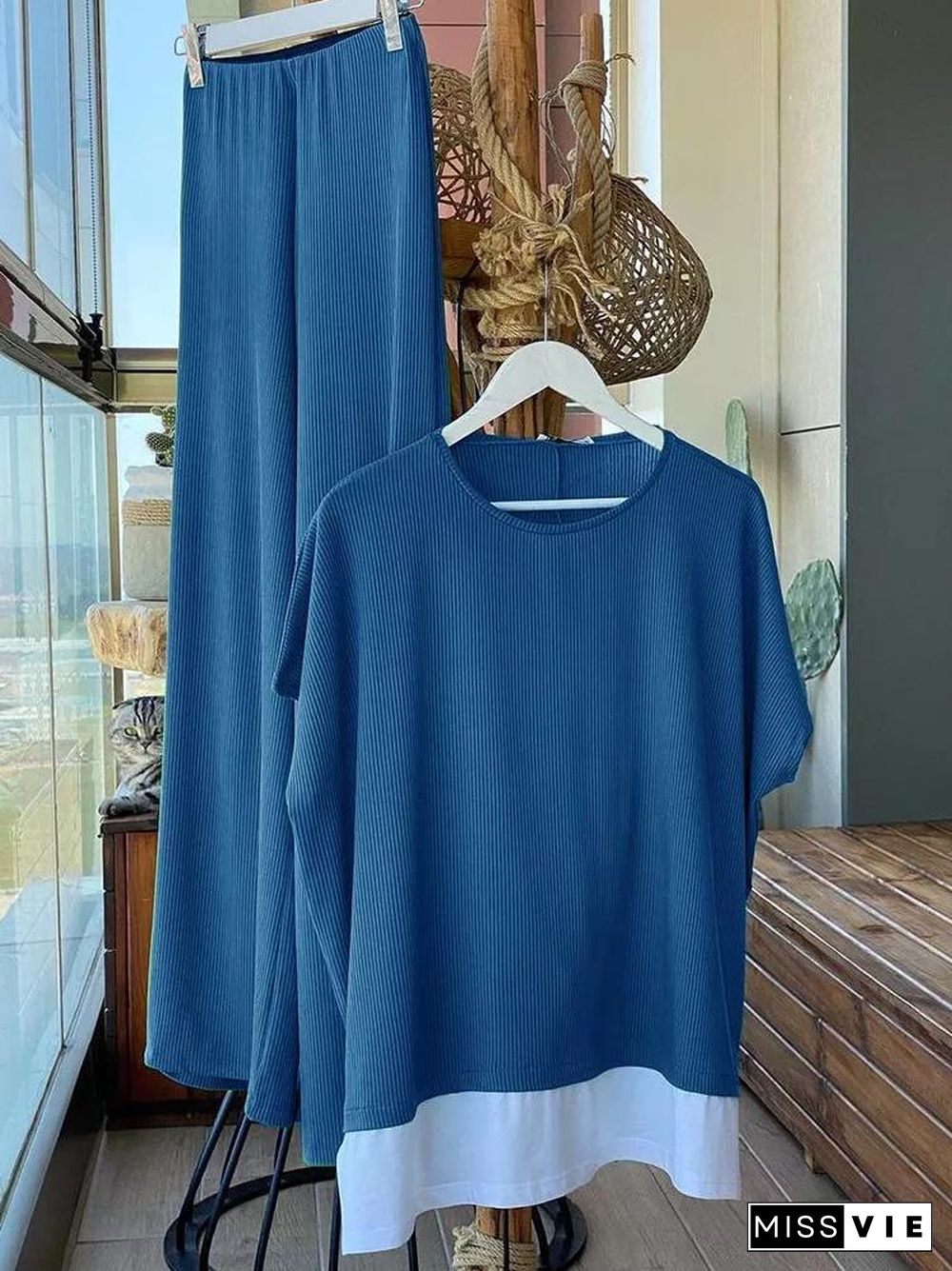 Women's Solid Color Kintted Casual Two Pieces Set