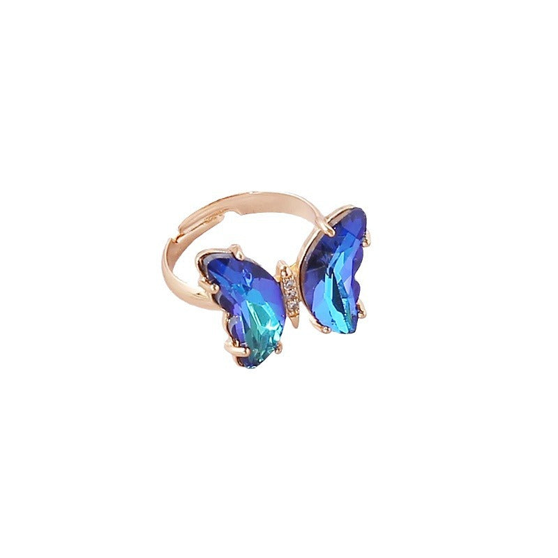 Women Butterfly Insect Glass Electroplating Rings