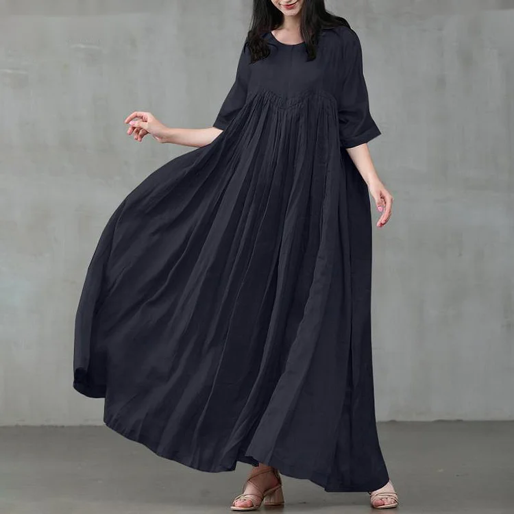 Casual Round Neck Solid Color Maxi Dress