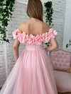 Pink Enchanting 3D Peony Ballgown Princess A Line Tulle Prom Dress Off The Shoulder High Leg Split Formal Evening Gown Special Event Party