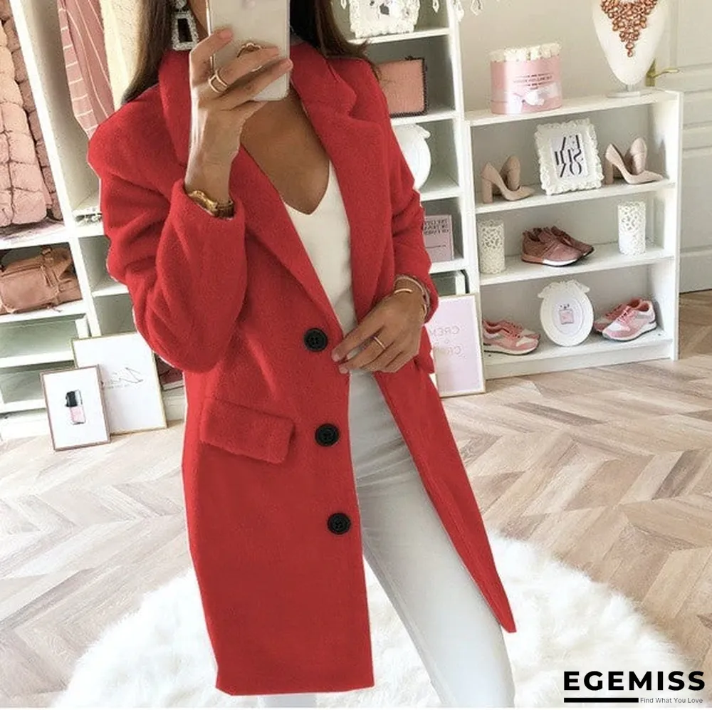 Autumn And Winter Solid Color Suit Collar Medium Long Double Row Button Wool Coat Women | EGEMISS