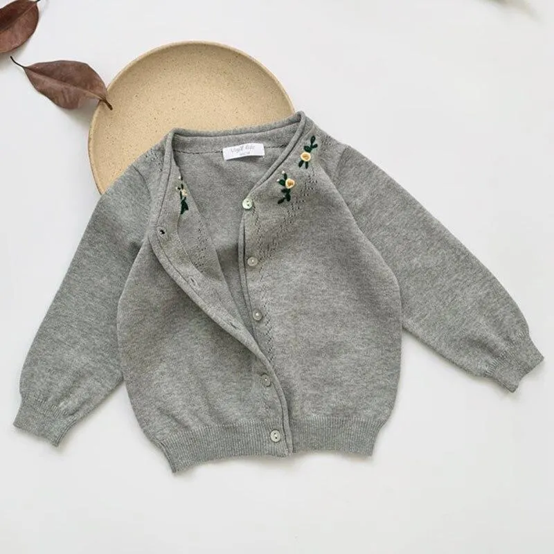 Baby Girls Embroider Cardigan Coats Fashion Children Outwear Coat Girls Long Sleeve Kids Knit Cardigan Coat 1-7Yrs