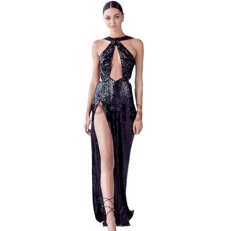 Uveng Uveng Spring Sexy Party Beads Irregular Temperament Evening Dress Female Hanging Neck Dress
