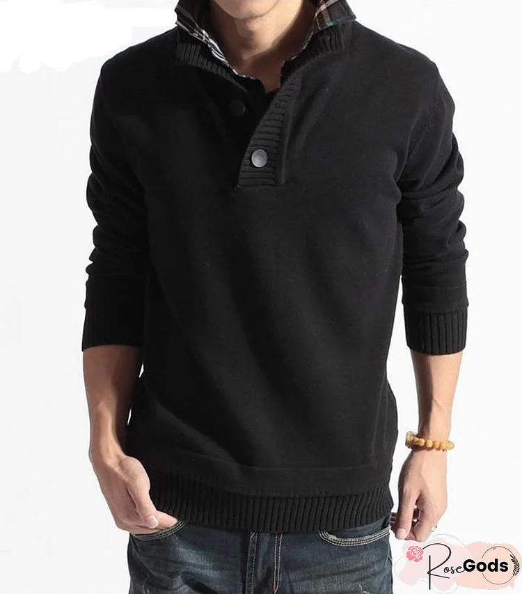 Men's Sweater Stand Collar Solid Color Sweater