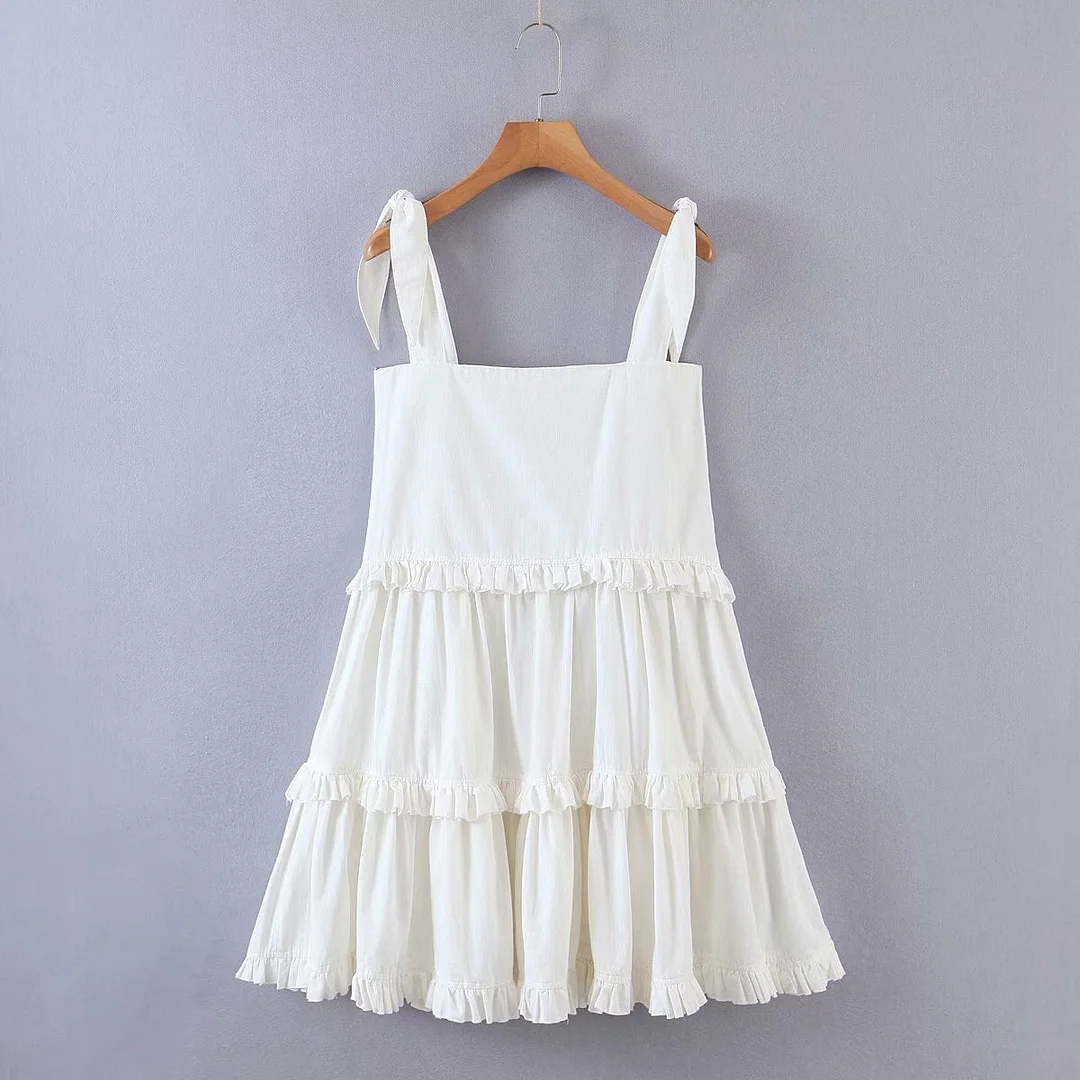 Summer Women's Ruffle Maxi Dress 2021 Retro Ruffles Sleeveless Solid Cake Pleated Dress Pendulum Vacation Loose Strapless Dress