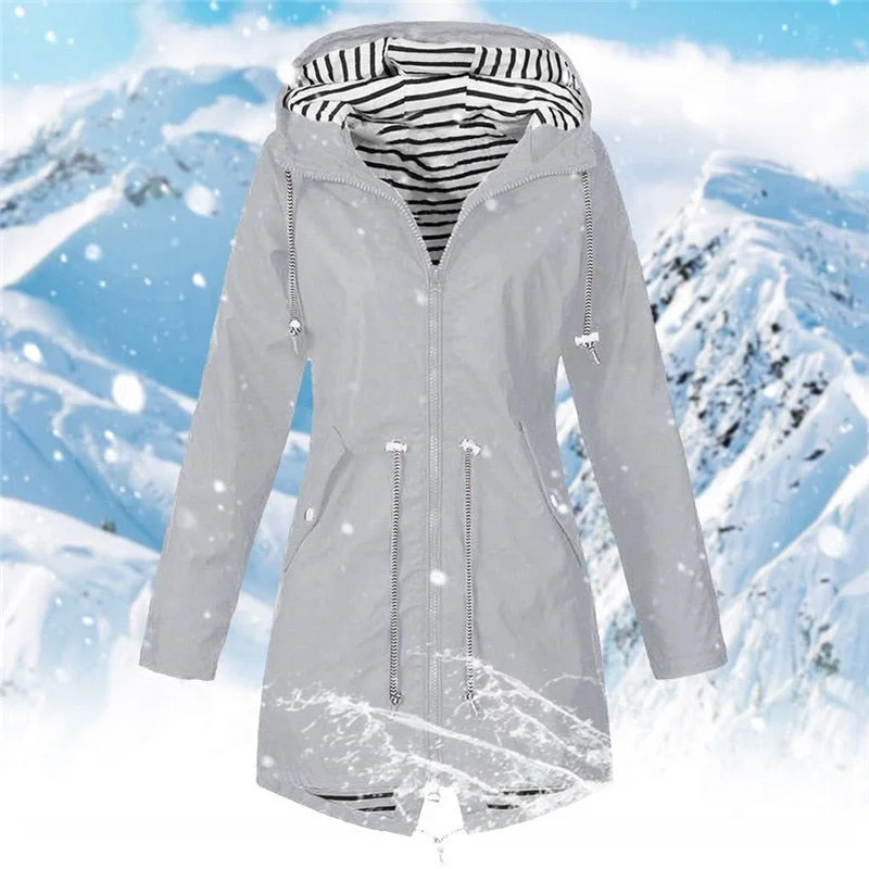 2021 Women's Long Windproof Hooded Coats Autumn Winter Trench Casual Fashion Outdoor Raincoat Waterproof Solid Camping Jackets