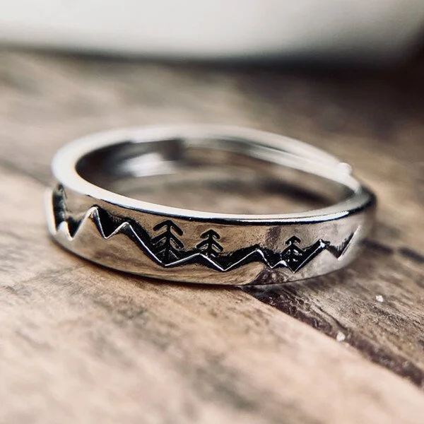 Natural Mountain Forest Silver Adjustable Ring
