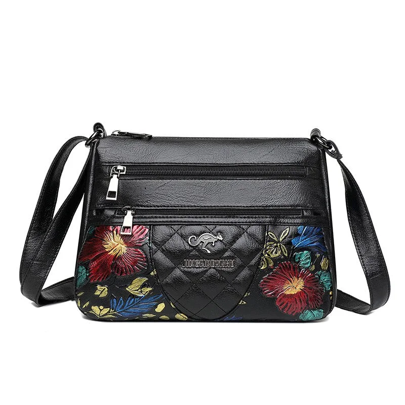 Elegant Soft PU Leather Crossbody Bag for Women 2021 Fashion Flowers Shoulder Messenger Bag Ladies Small Purses and Handbags Sac
