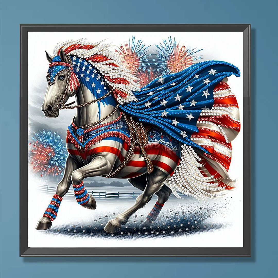 Diamond Painting - Partial Special Shaped Drill - Independence Day Horse(Canvas|30x30cm)