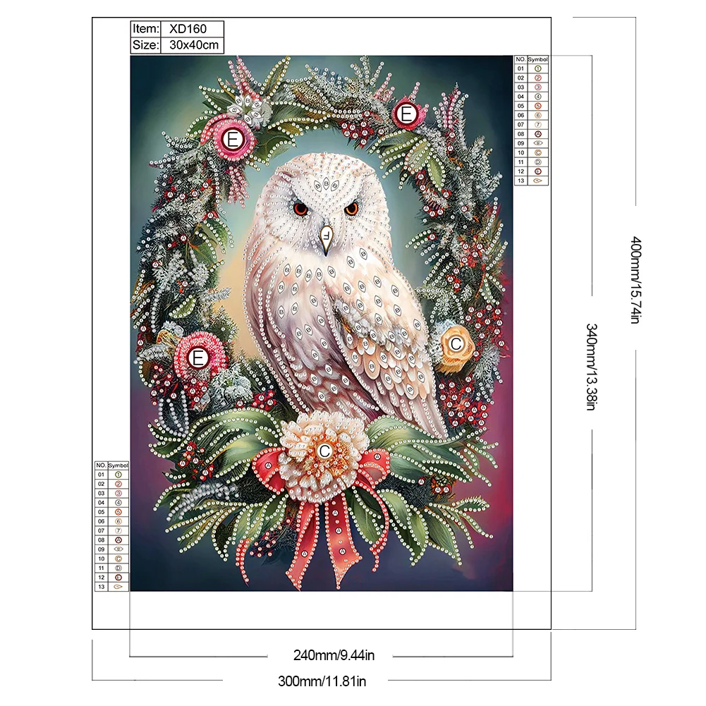 Diamond Painting - Partial Special Shaped Drill - Xmas Owl Wreath(Canvas|30*40cm)