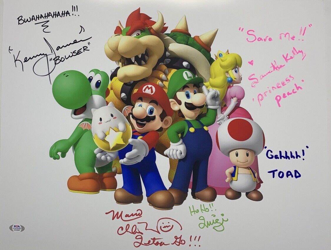 Super Mario Nintendo Cast Signed 16x20 Photo Poster painting PSA 9A33657 Martinet, James, Kelly