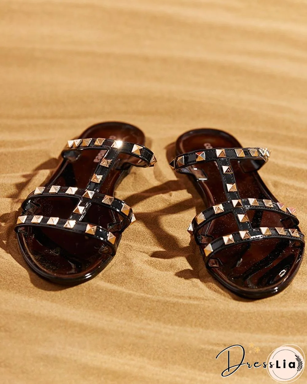 Rivet Decor Open Toe Slide Slippers