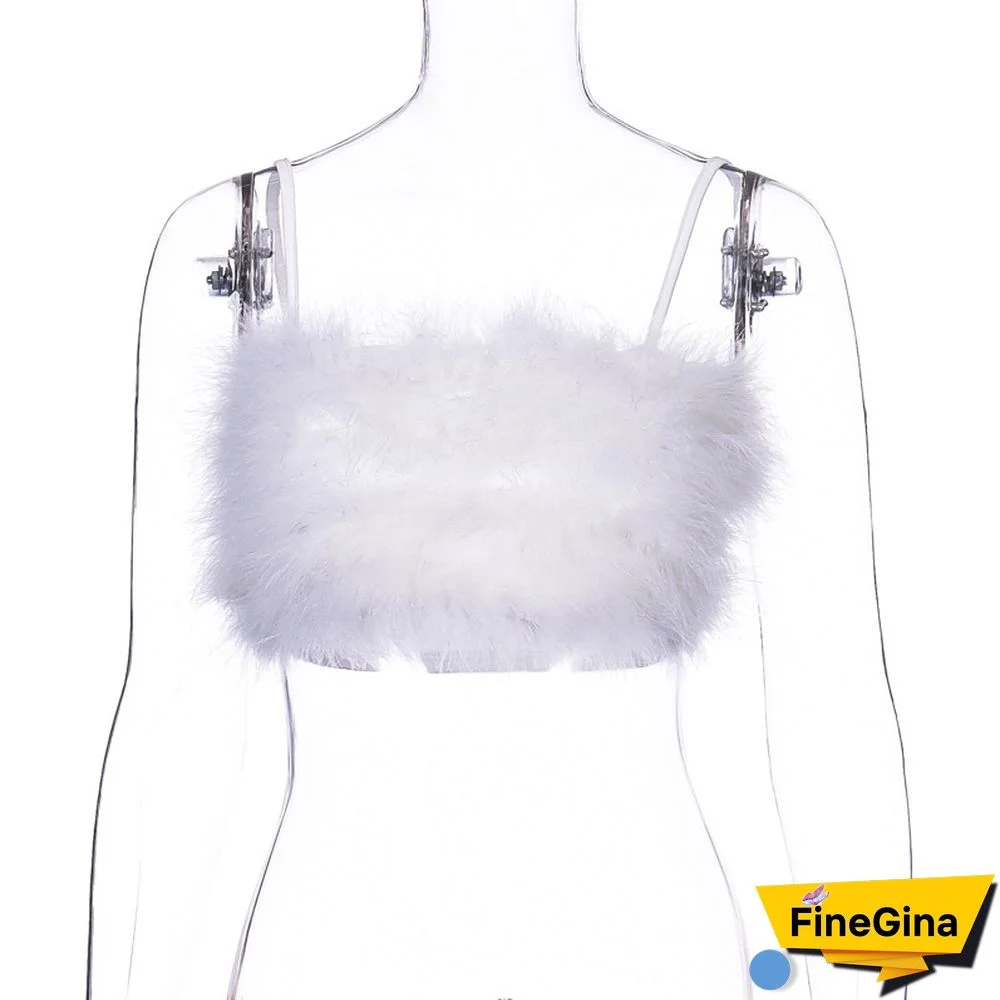 Sexy Womens T-Shirt Faux Fur Tank Tops Spaghetti Strap Crop Summer Camisole Tight Sleeveless Tube Top Vest Streetwear