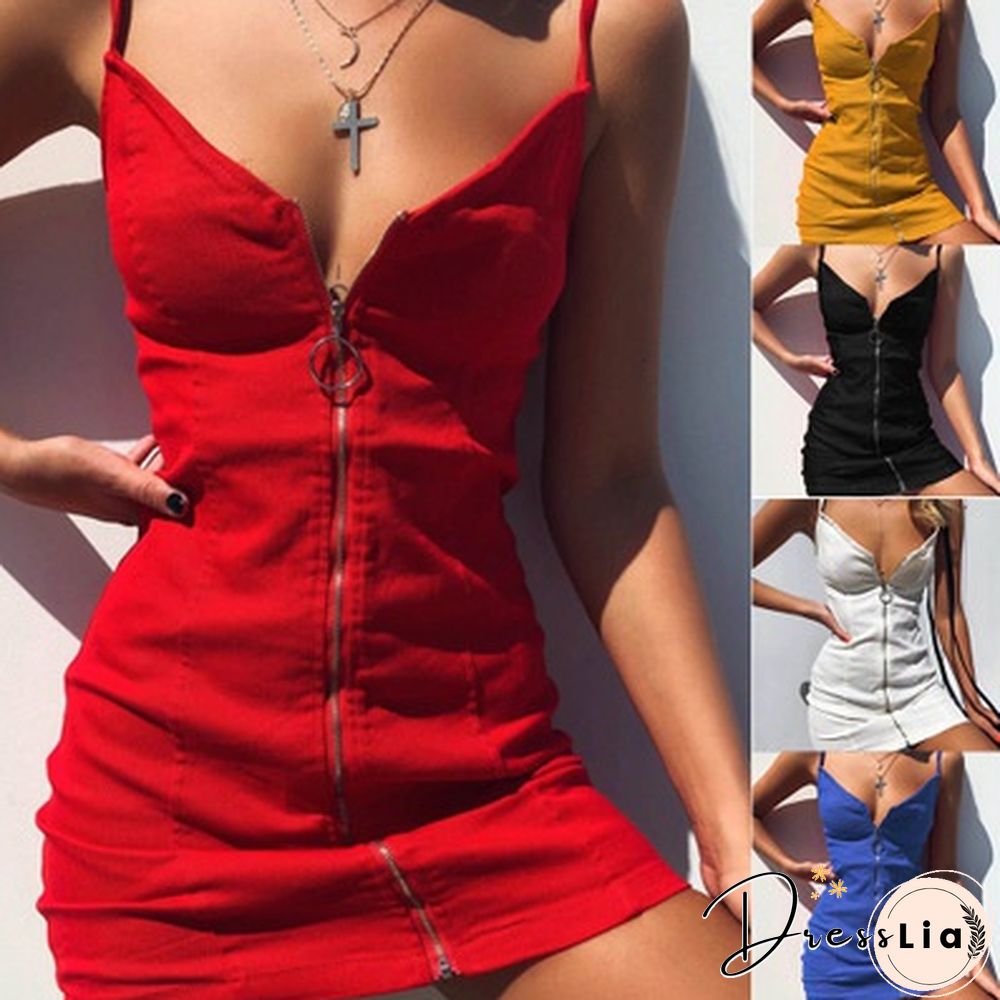 Sexy Dress Women Summer Casual Solid Mini Sleeveless Dresses Club Party V-neck Streetwear Dress