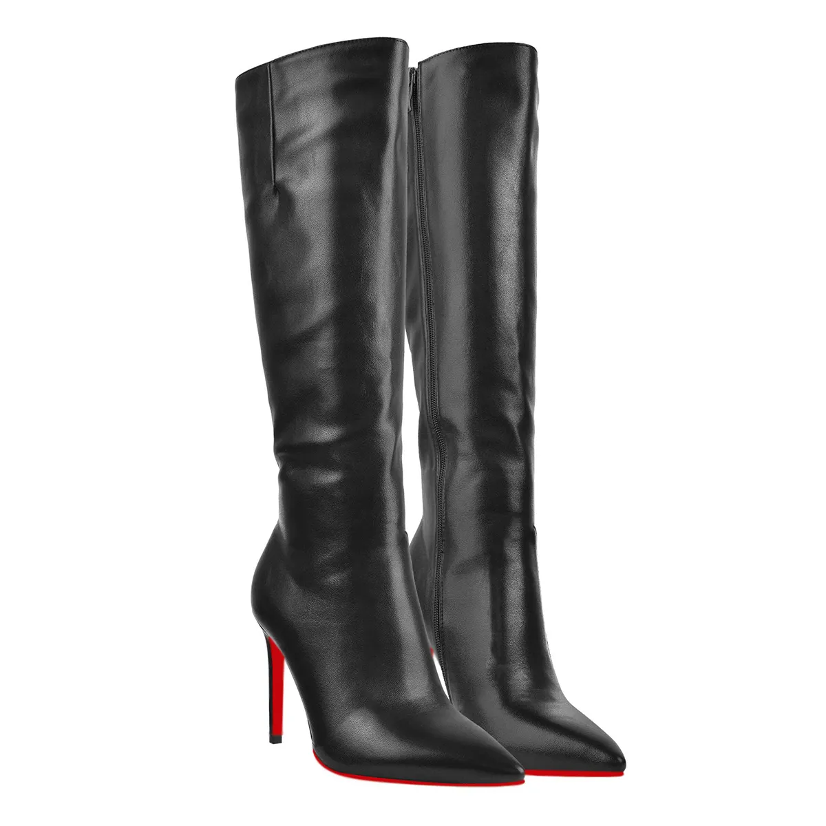 100mm/3.94 Inch Fashion Knee High Boots Platform Heel Boots Red Bottom Stilettos Booties-vocosishoes