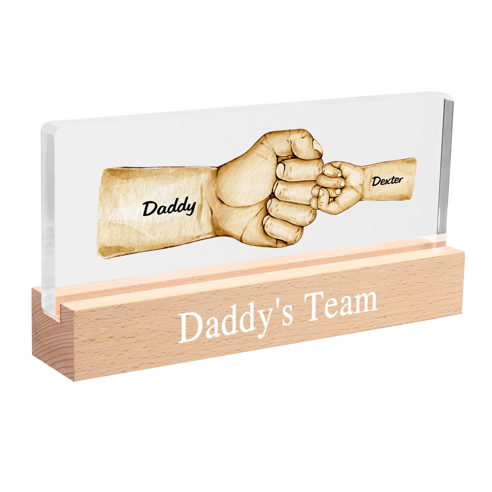 2 Names - Personalised Fist Bump Pattern Table Lamp Customized Text Father's Day Gift for Dad