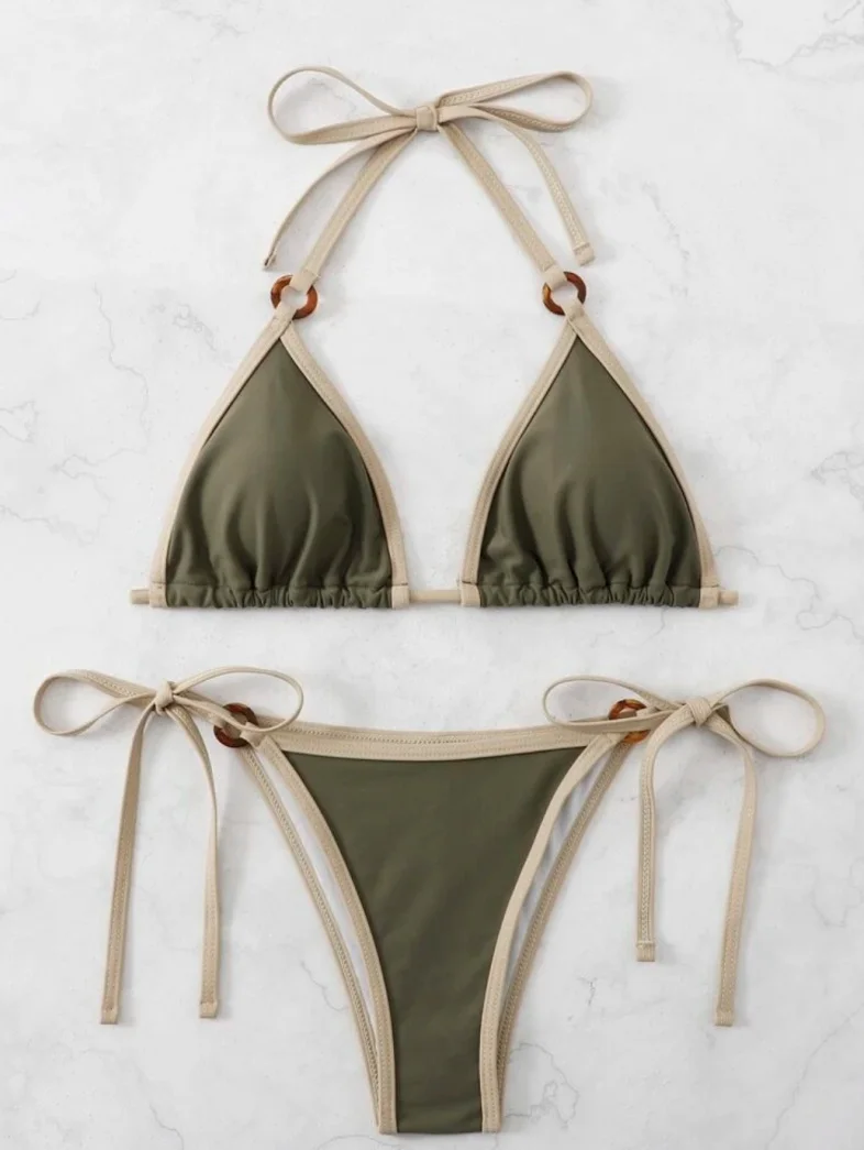 Mongw Mongw New Sexy Solid Color Split Bikini Sling Women's Swimsuit
