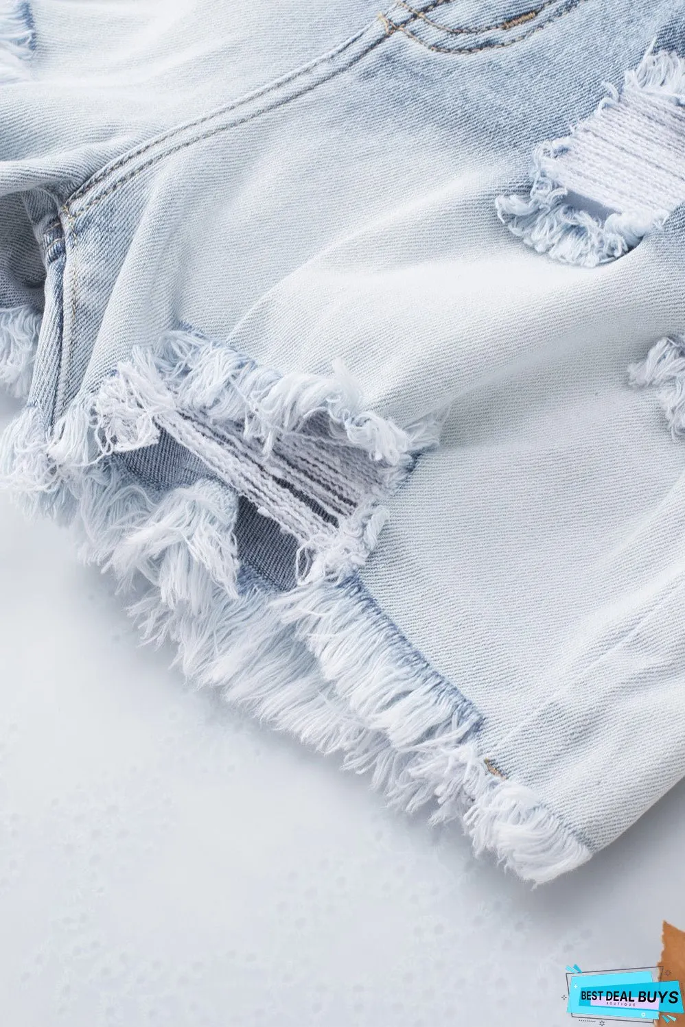 Bleached Wash Distressed Denim Shorts