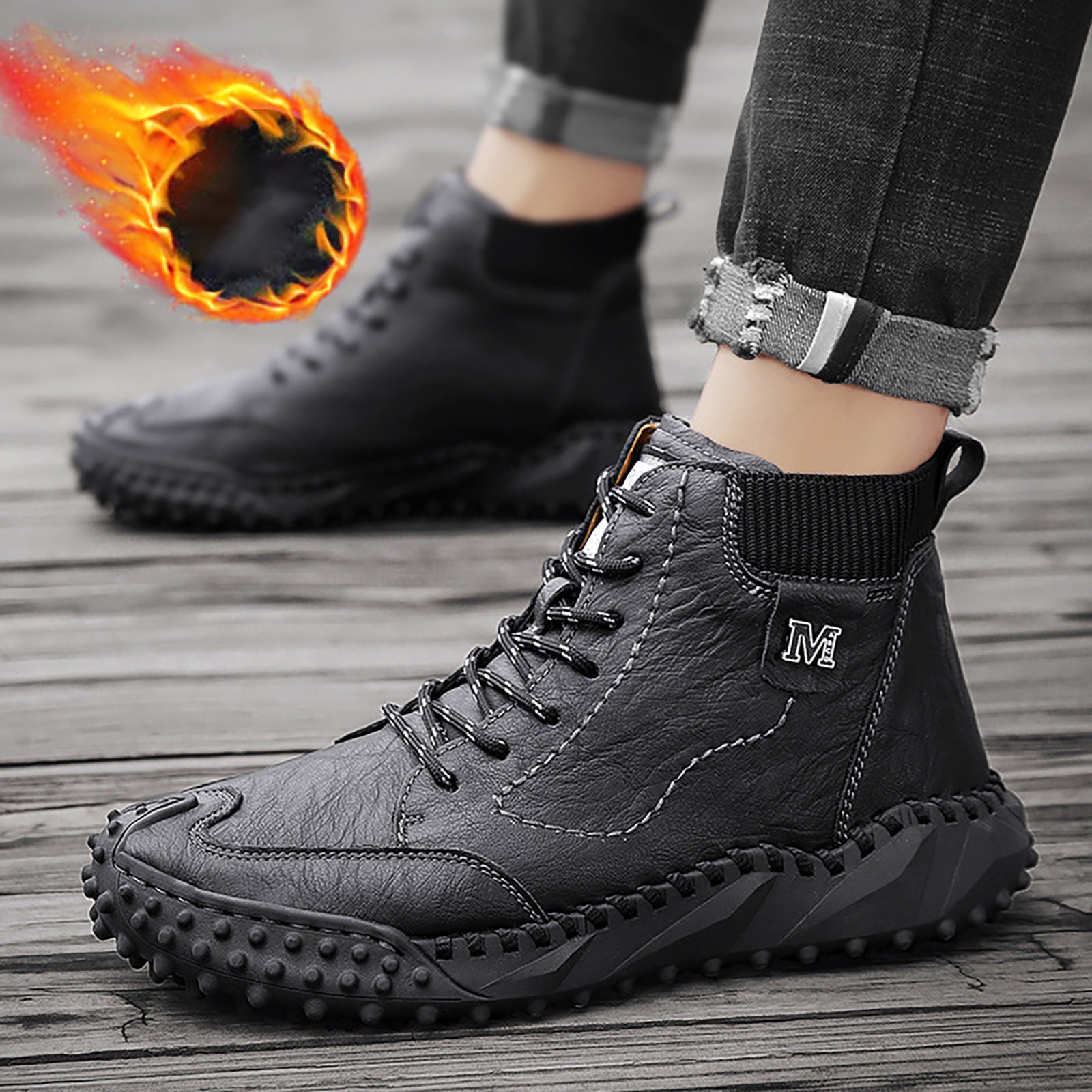 Mayfirstaudio winter shoes for men Men'S Boots Winter Business Casual Formal Dress Ankle Boots Large Pointed Pullover Heel Leather Shoes Outdoor Buty Zimowe MęSkie