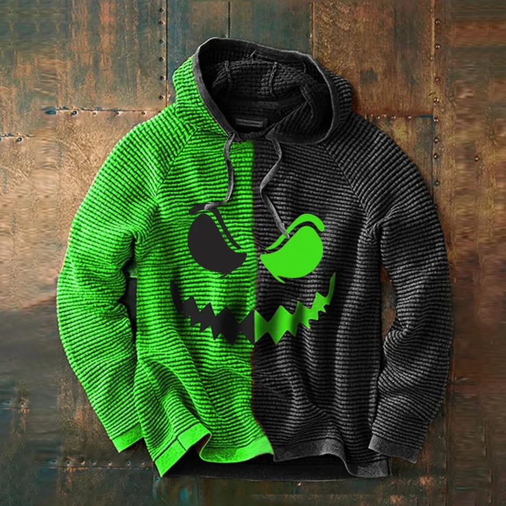  Men's Winter Halloween Contrast Hooded Drawstring Sweatshirt